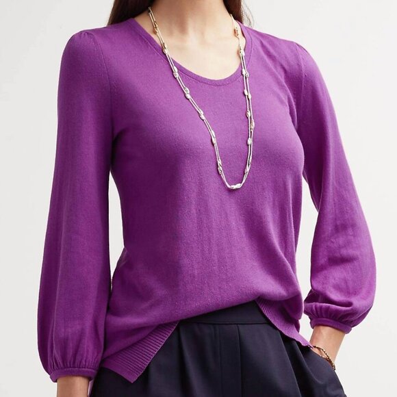 J. JILL Wearever Collection Silk Blend Blouson Sleeve Sweater Purple 3/4 Sleeve - Picture 4 of 16
